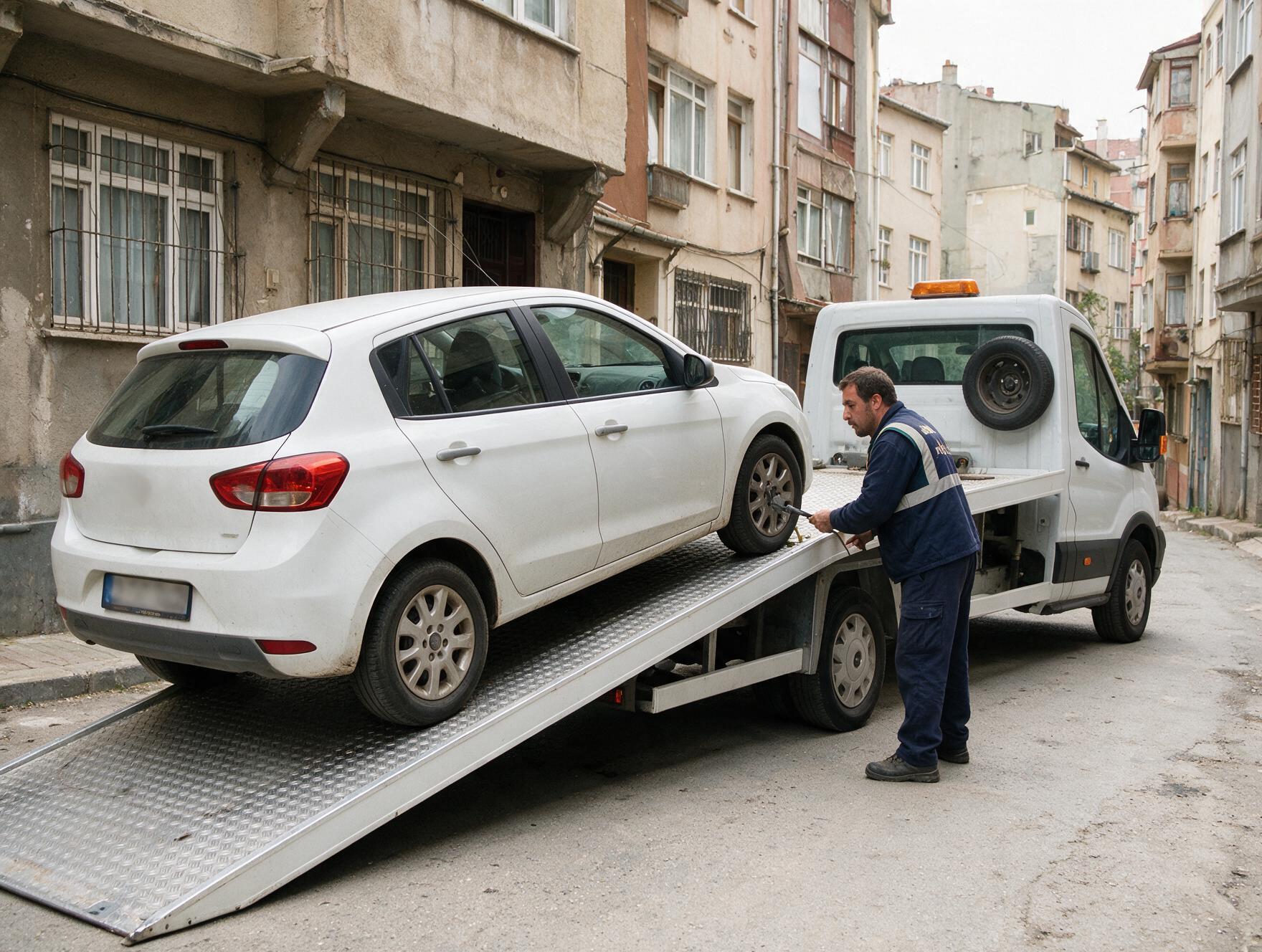 Kayar platforma yüklenen otomobil